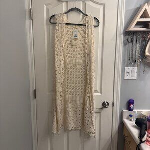 Rebellion Again cream crochet lace sleeveless long vest / duster – new with tags